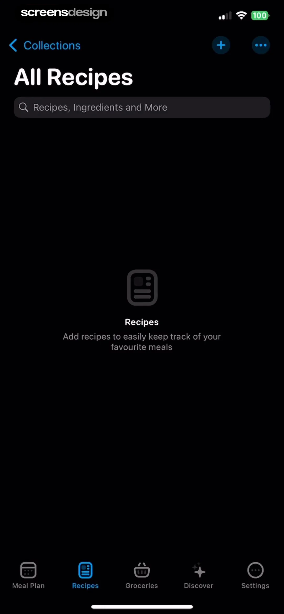 Crouton empty All Recipes screen.